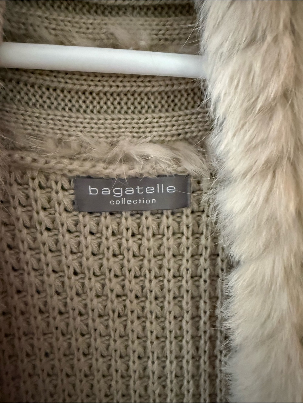 bagatelle Cream Faux Fur-Trim Open Front Knit Vest - Picture 3 of 5
